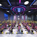 動(dòng)感單車(chē)粉藍(lán)撞色木質(zhì)設(shè)計(jì)健身房