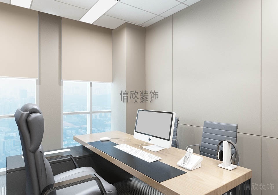 辦公室裝修設(shè)計黑白色調(diào)商務(wù)簡約木制作工作臺