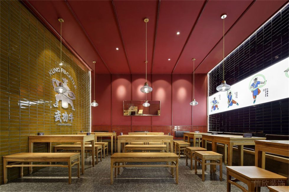 深圳新中式風格牛肉餐飲店裝修設計案例用餐區(qū)效果圖