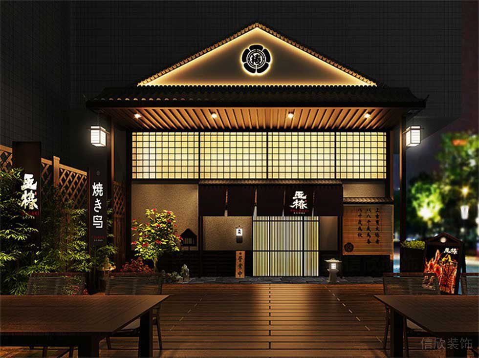 深圳福田和式風(fēng)格日本料理店裝修設(shè)計(jì)外立面門(mén)頭形象效果圖