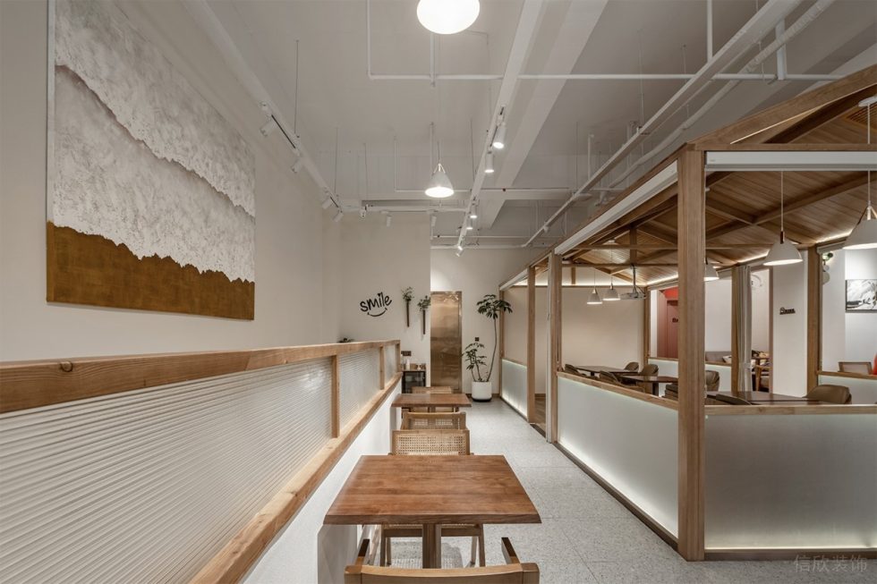 深圳市寶安區(qū)石巖原木風(fēng)甜品店裝修設(shè)計(jì)白色工業(yè)感頂面