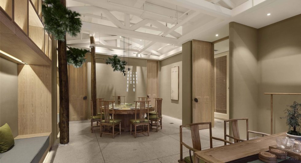 簡約原木風中餐廳原木用餐區(qū)裝修設計