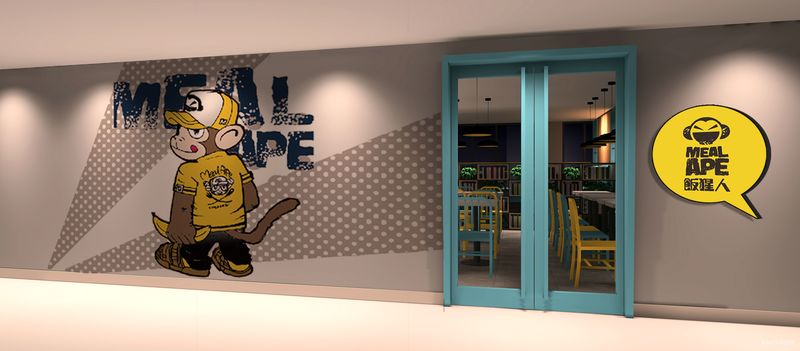 深圳龍華民治快餐店過道門面藍(lán)色門框裝修設(shè)計