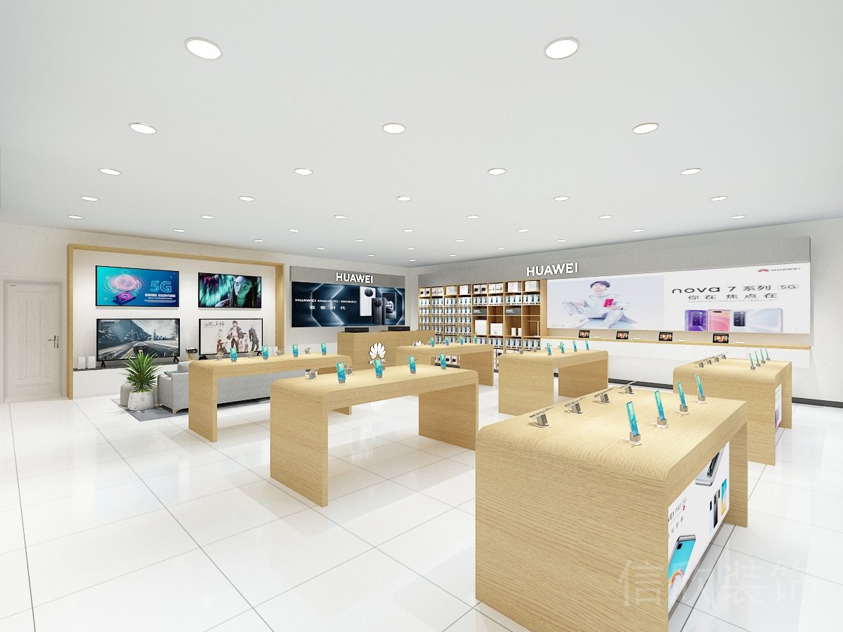 深圳南山假日廣場手機(jī)數(shù)碼店圓角木質(zhì)展臺裝修