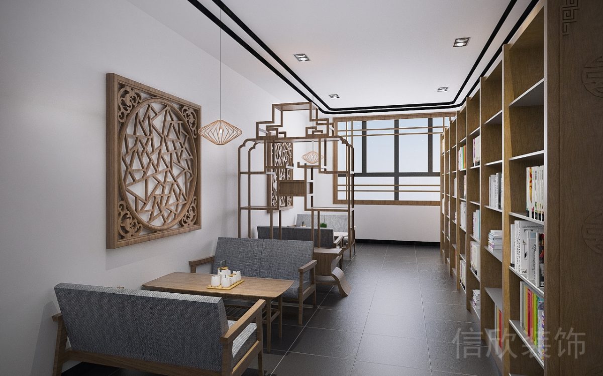 中國風少兒機構傳統(tǒng)木藝圖書館過道