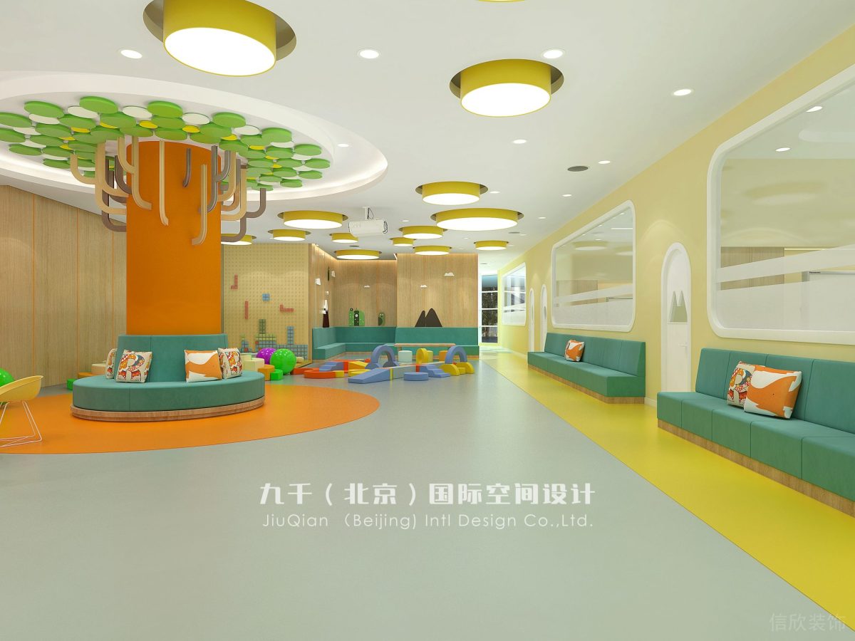 紅黃藍親子園智慧樹樣式設計環(huán)形沙發(fā)