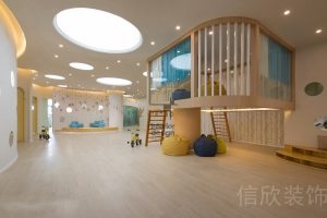 深圳市福田區(qū)財富大廈瓏瓏兒童培訓中心裝修設(shè)計大廳懸空式休息區(qū)